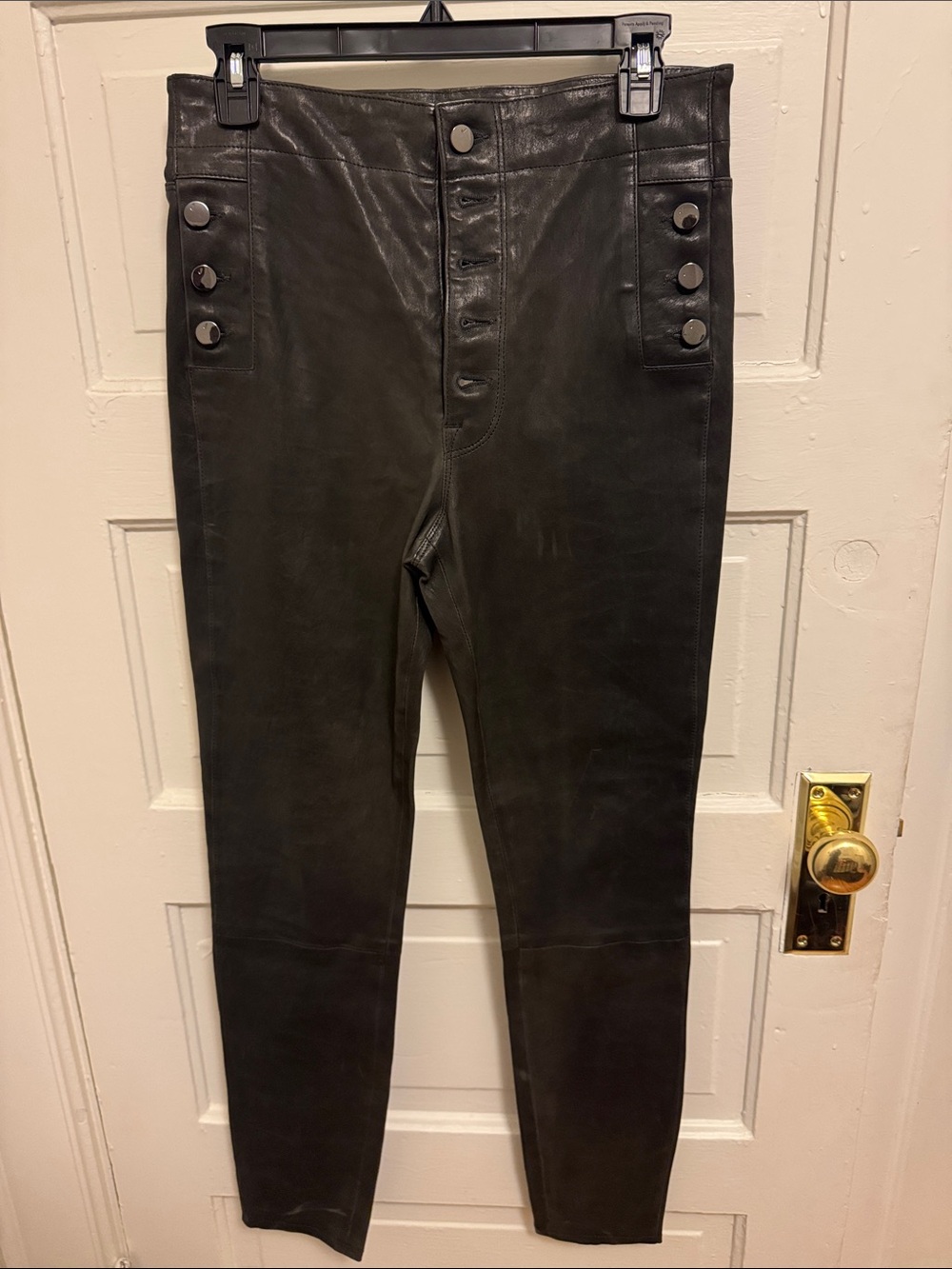 “J Brand” Black lamb skin Leather High-Waist Button Front Pants